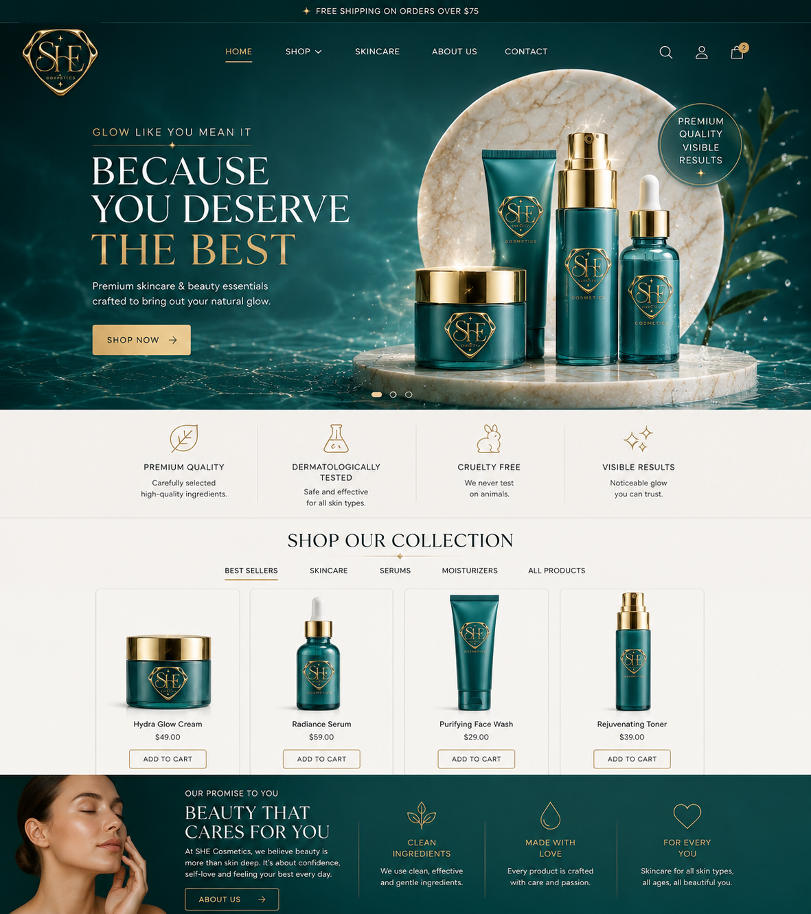 SHE Cosmetics e-commerce website design by StriGrow Technologies