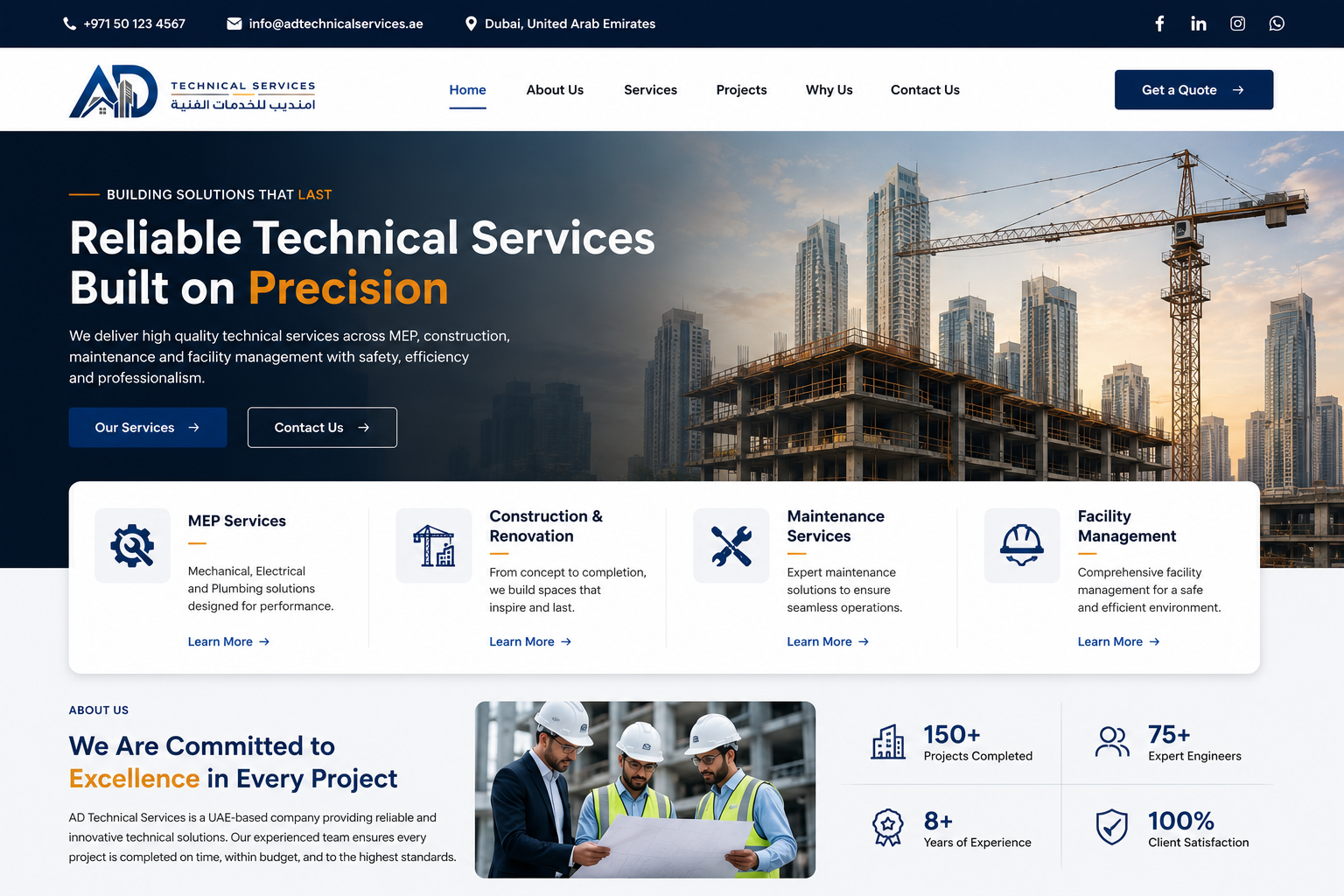 AD Technical Services corporate website design by StriGrow Technologies